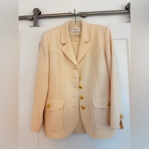 Yves Saint Laurent Vintage Cream Blazer Skirt Set with Gold Buttons